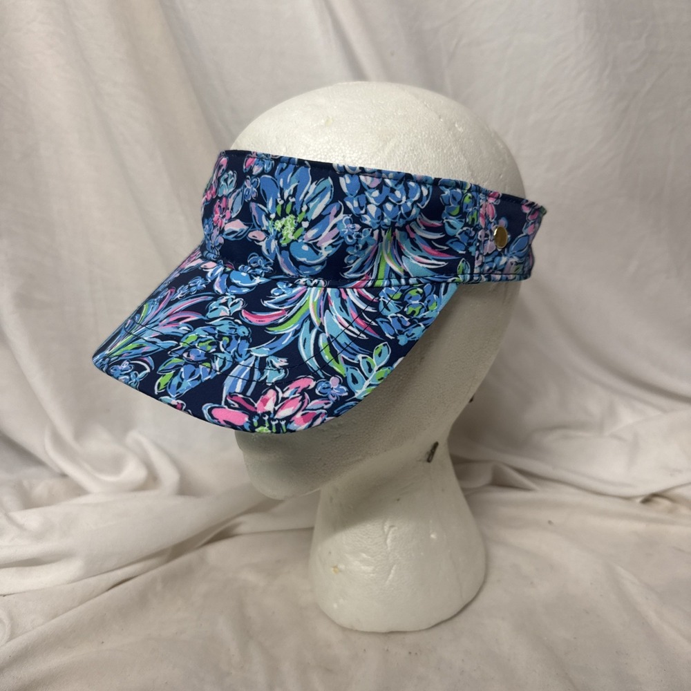 Lilly Pulitzer High Tide Pineapple Paradise Navy Blue Pink Visor Cap Hat Floral